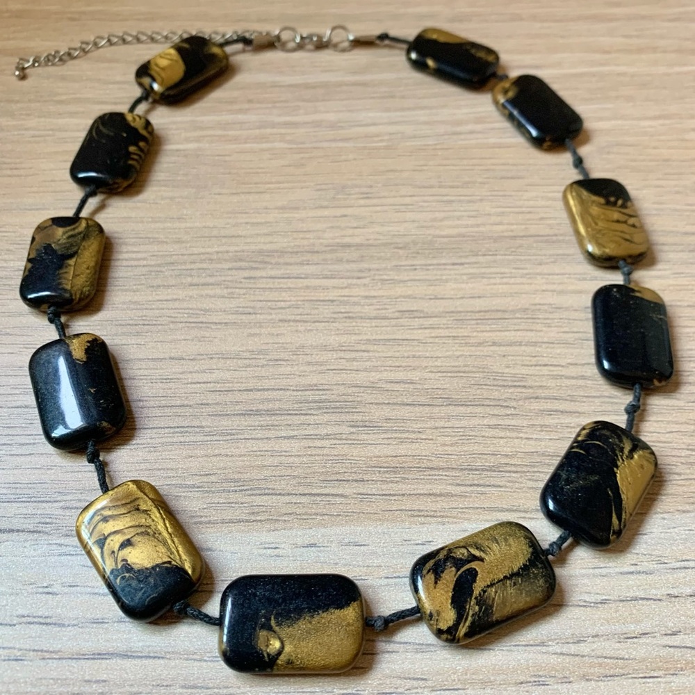 Vintage Gold and Black Beaded Statement Necklace